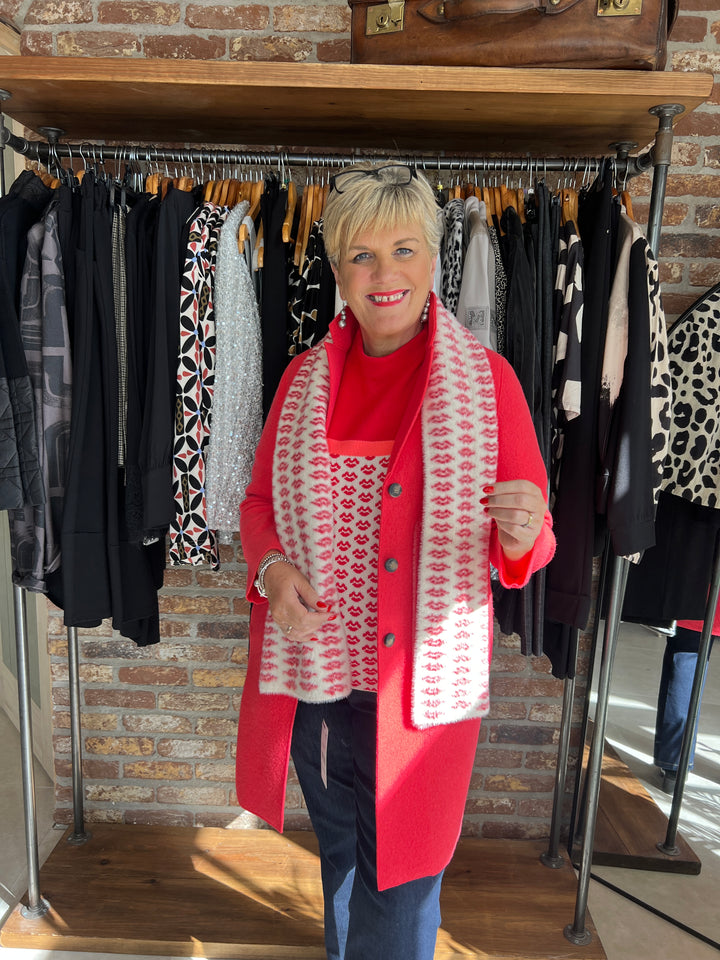 Oui Mayson Boiled Wool Coat In Neon Pink