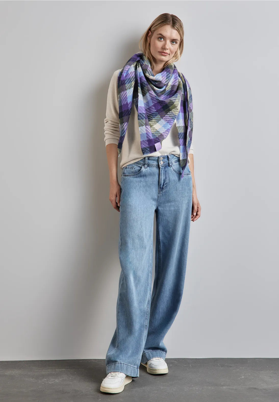 Street One Triangle Print Scarf In Gravity Blue