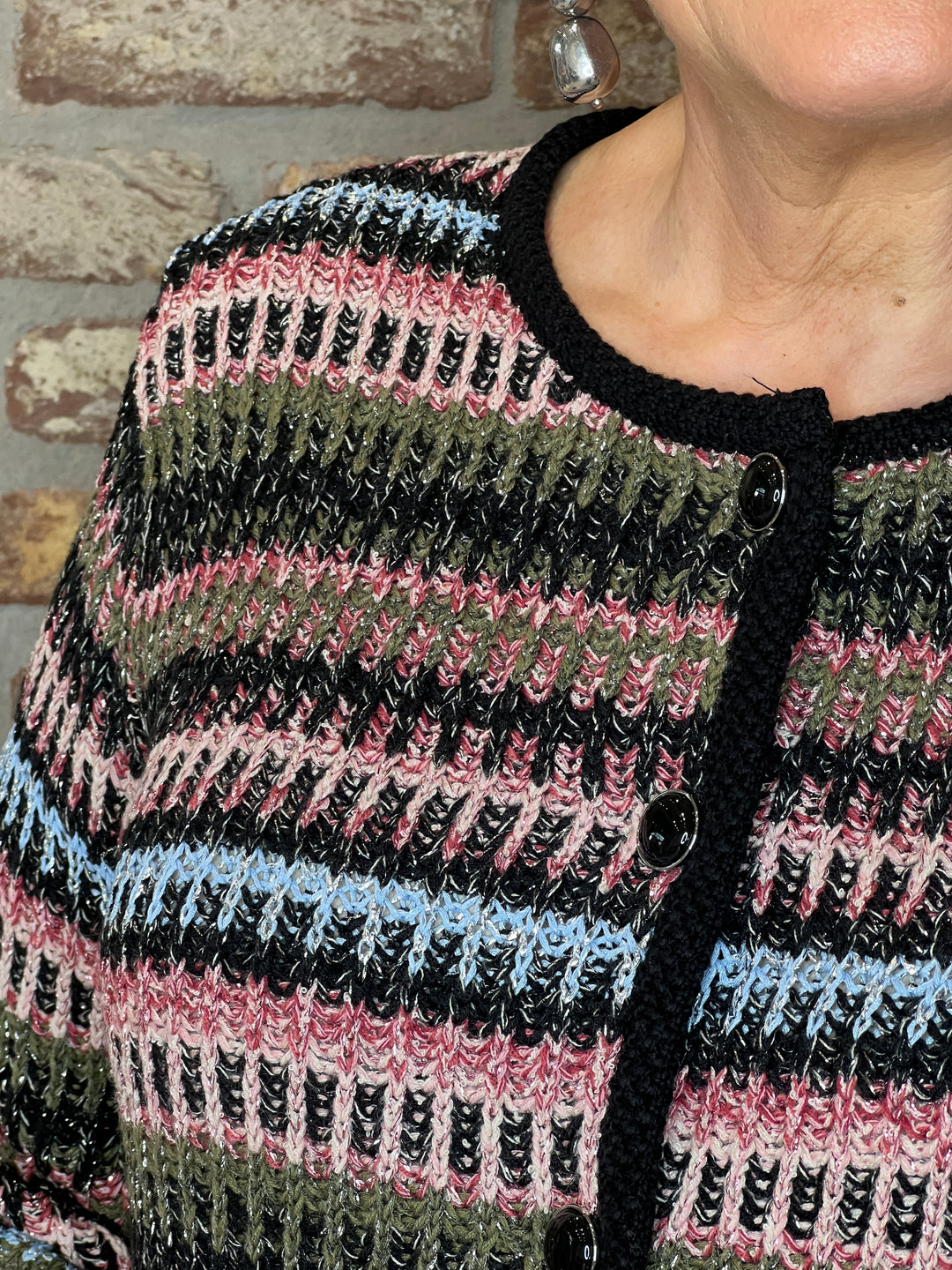 Oui Knit Jacket In black & Red