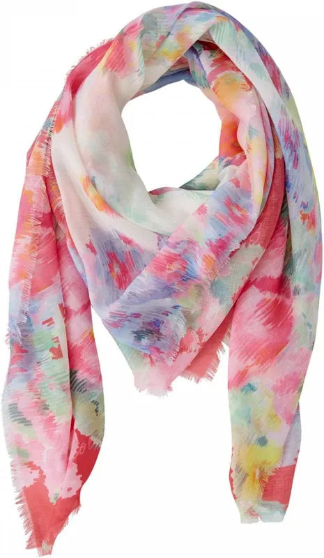 Oui Floral Print Scarf In Pink & Green