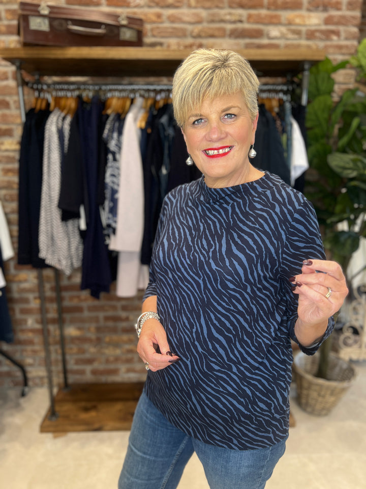 Cecil Minimal Funnel Neck Top In Urban dark blue