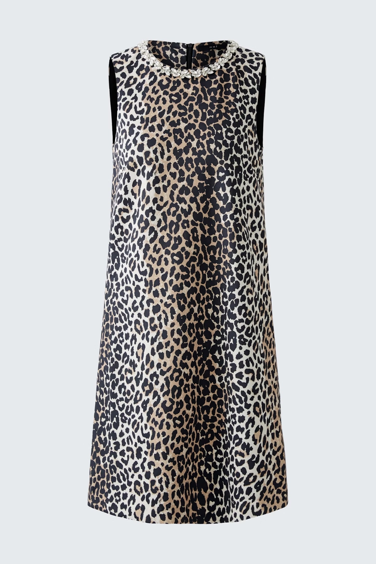 Oui Leo Print Dress In Dark Camel & Black