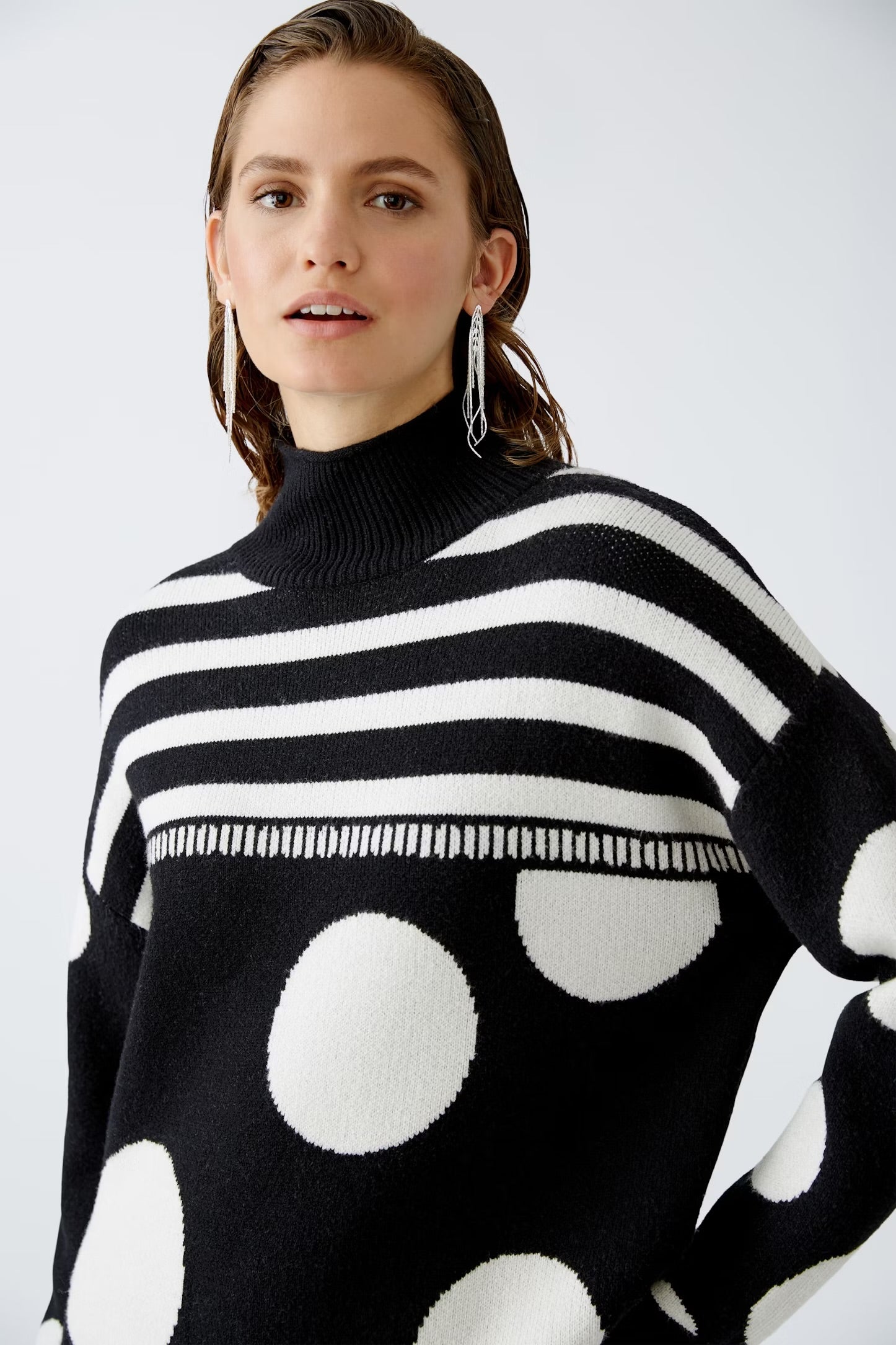 Oui Polka Dot Pullover In Black & off white