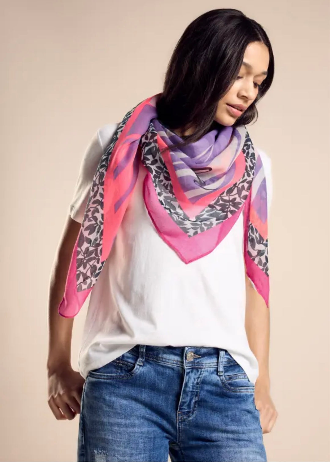 Street One Printed Square Scarf In Magnolia Pink