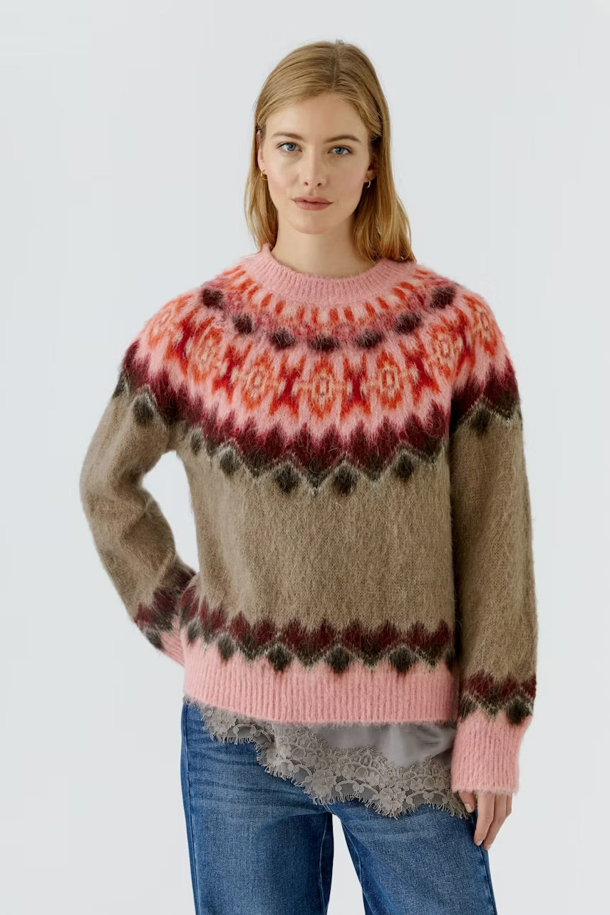 Norwegian pattern pullover in light brown rose