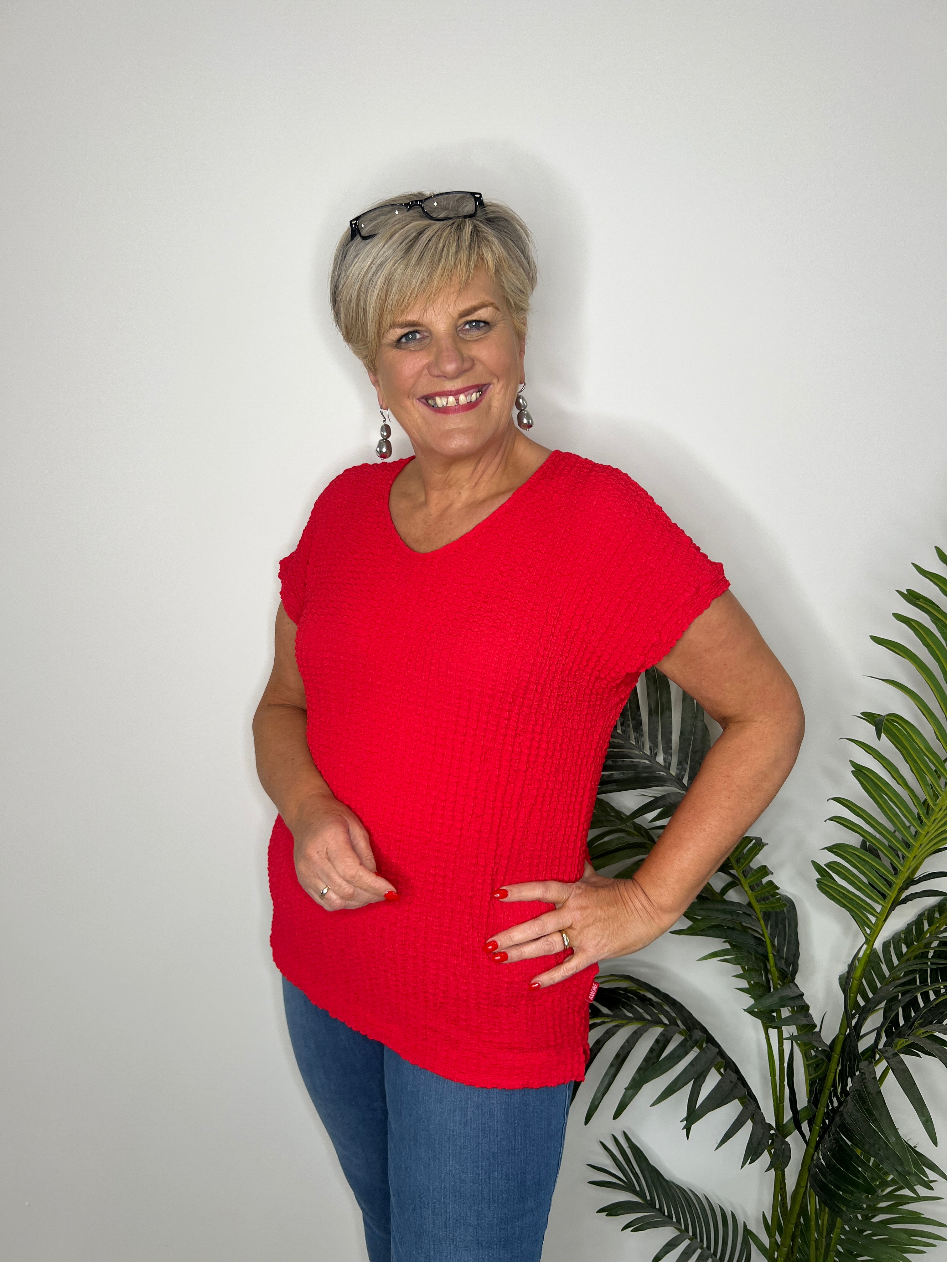 Cecil Crinkle Top In Glazed Apple Red
