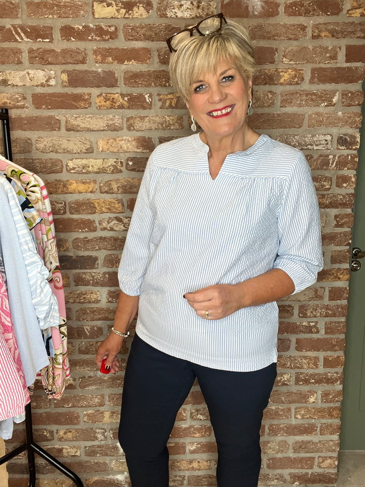 Cecil seersucker Striped Blouse In blouse blue