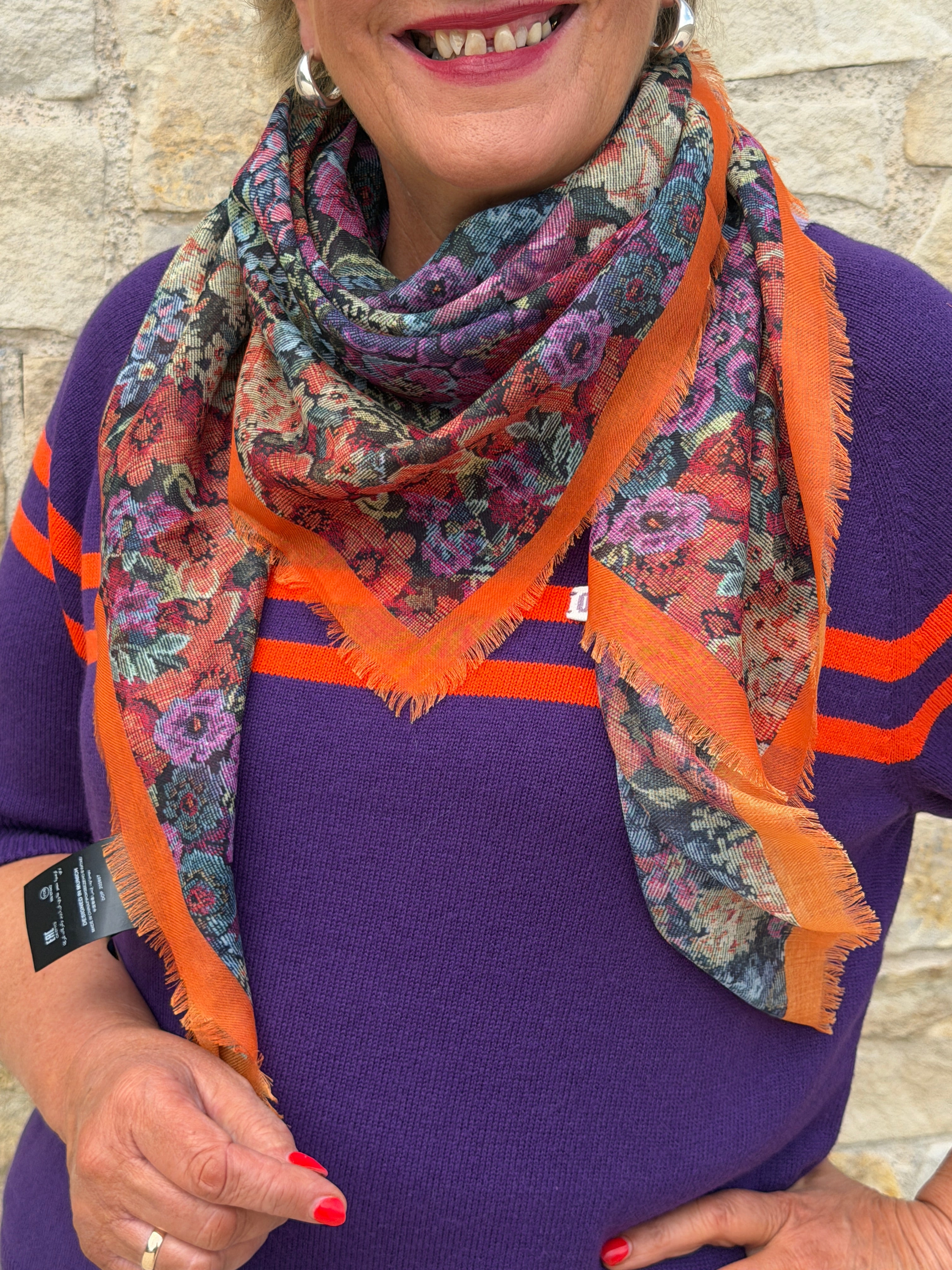 Oui Pullover Jumper In Dark Violet Orange