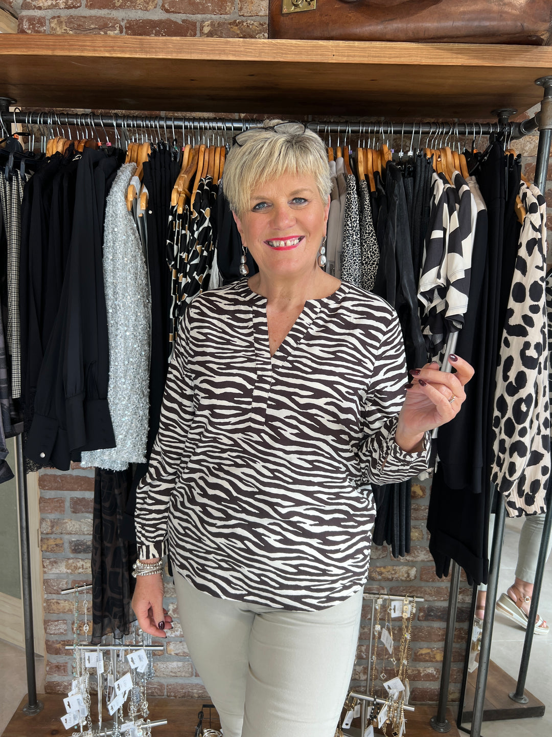 Street One Zebra Print Blouse In Roast Brown