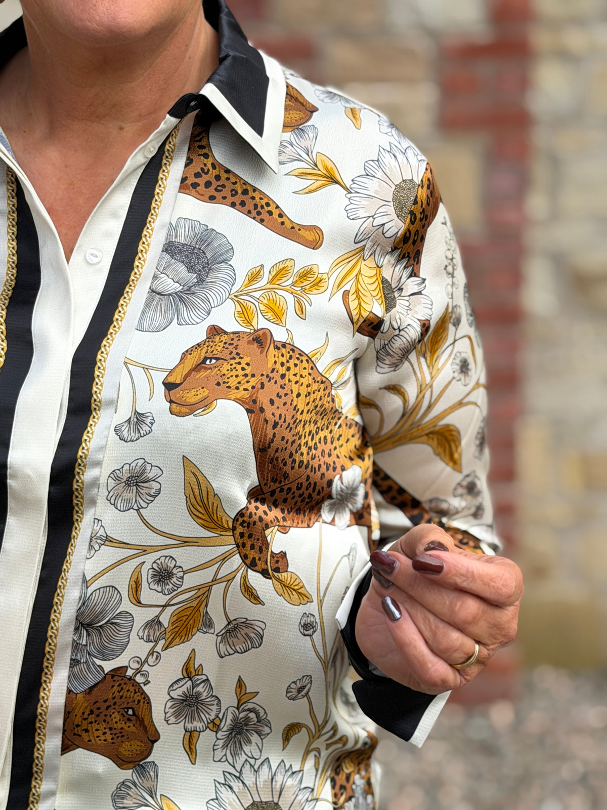 Leopard & border print shirt in multicolour