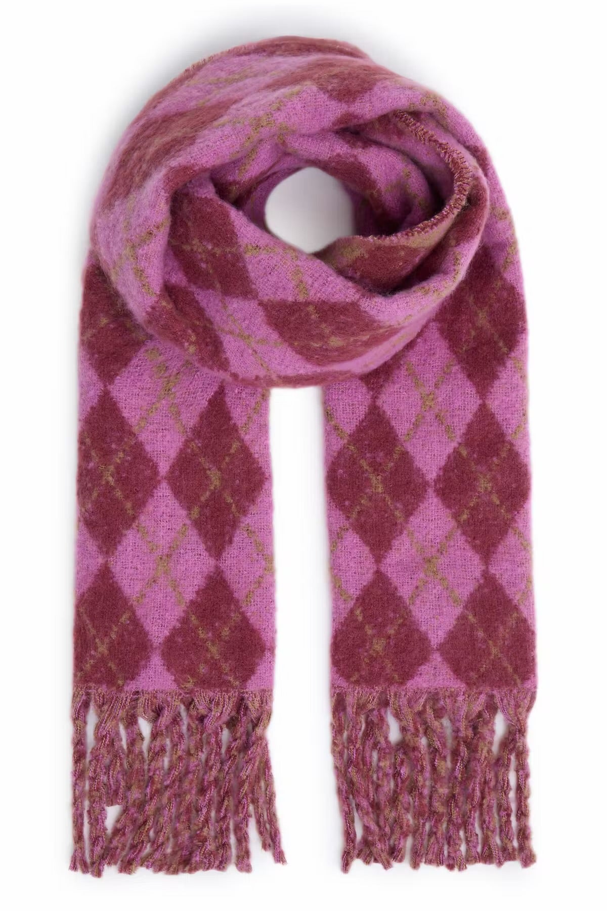 Patterned Tassel Scarf In Red multi