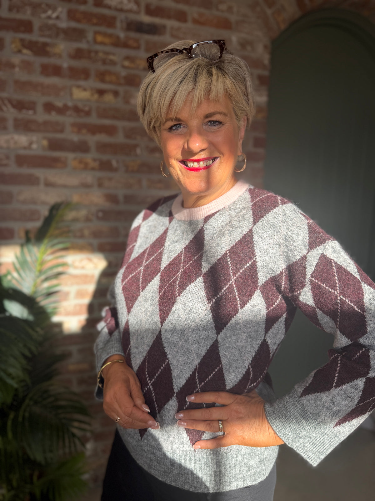 Nutikla diamond pullover in medium grey melange