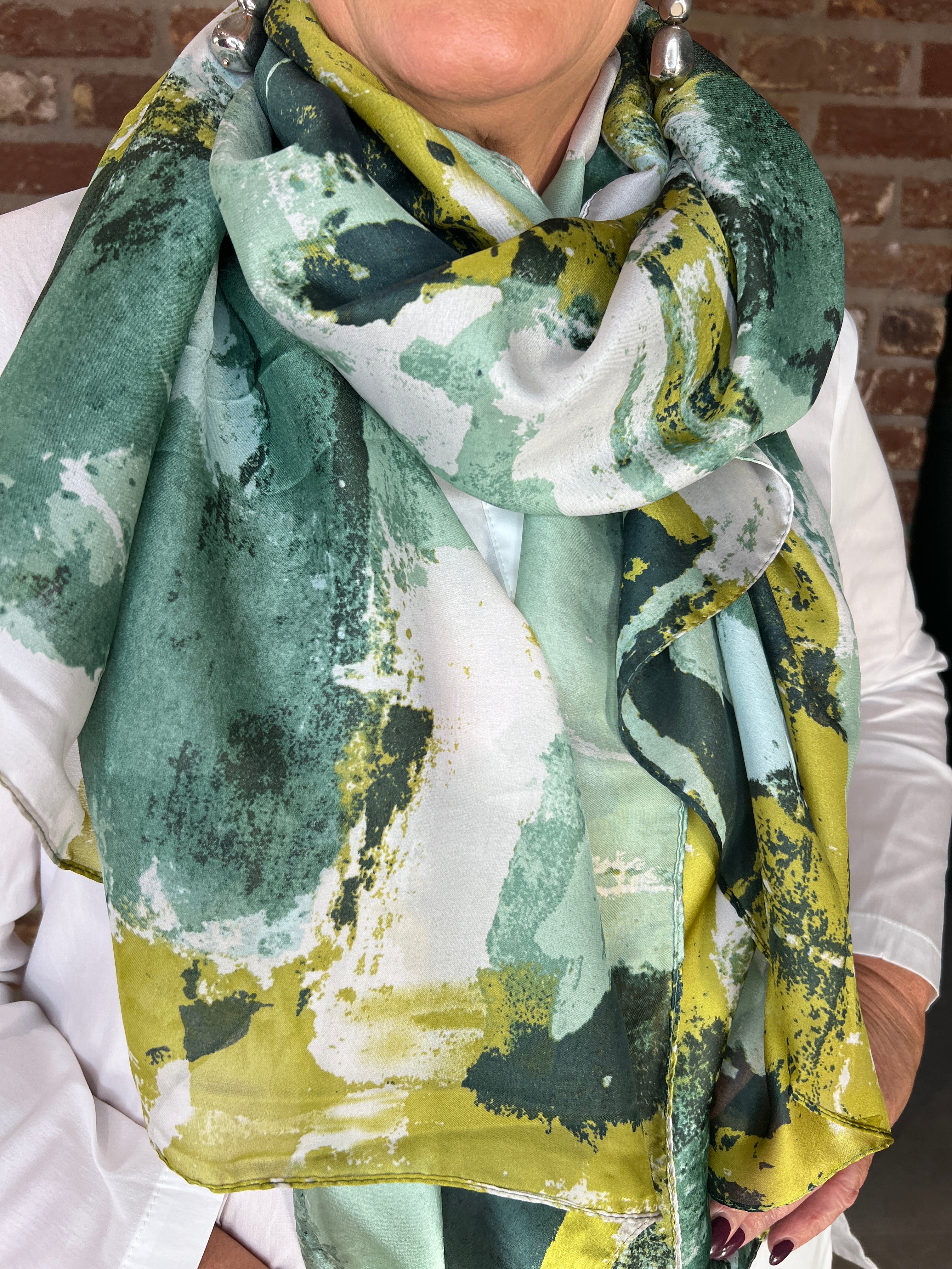Pipa Patterned Silk Scarf In Green Multi