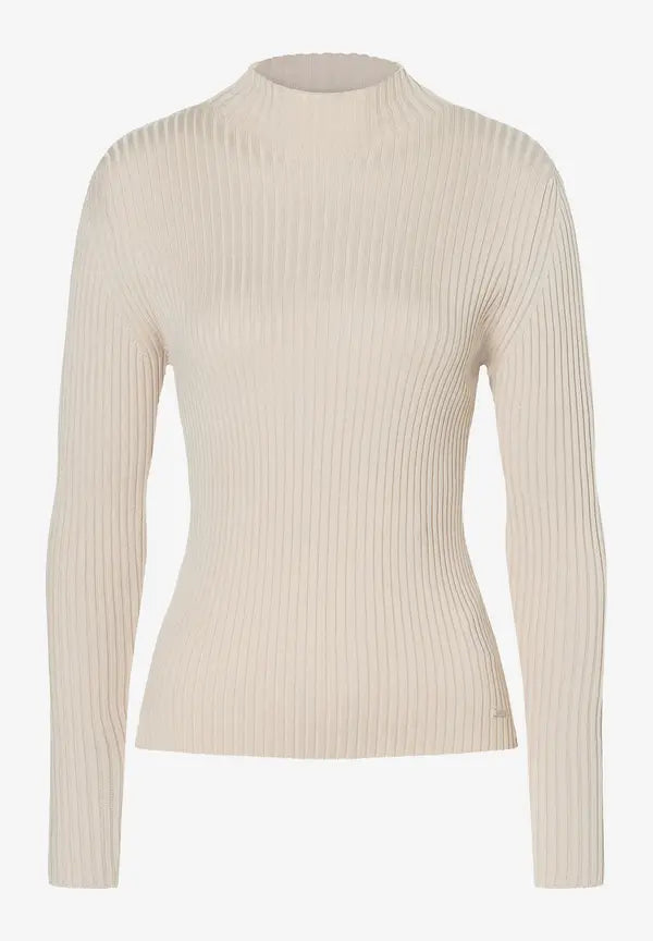 More & More Turtleneck Ribbed Pullover In Almond Melange