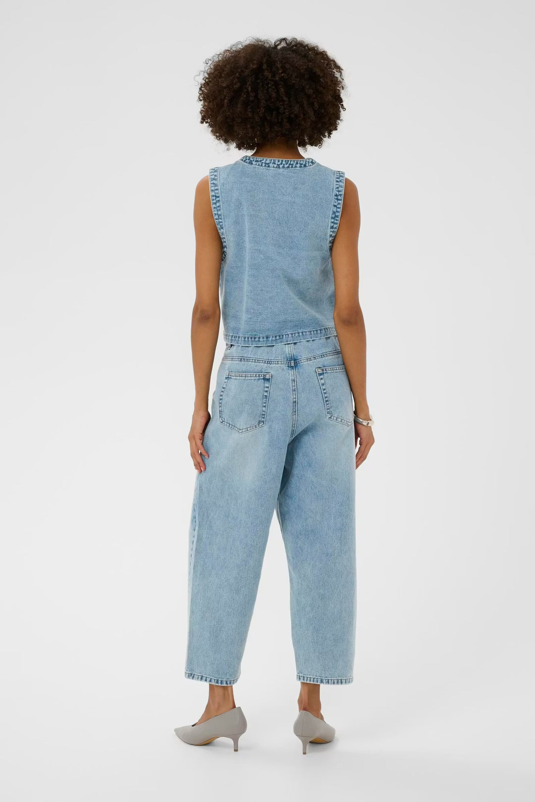 Culture Embroidery Waistcoat In Light Wash