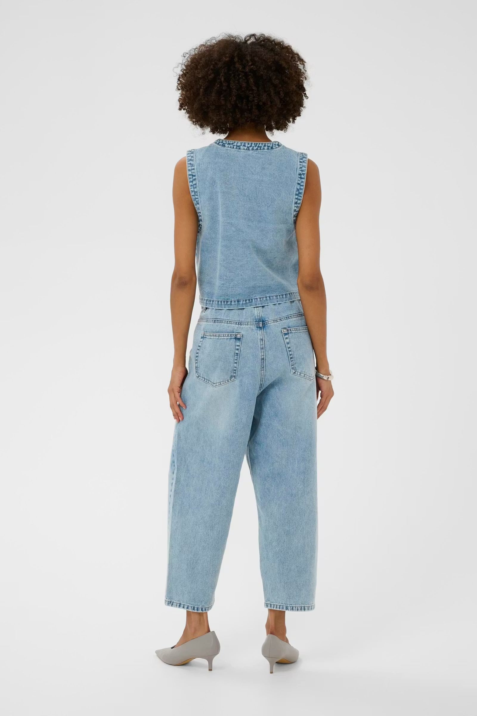 Culture Embroidery Waistcoat In Light Wash