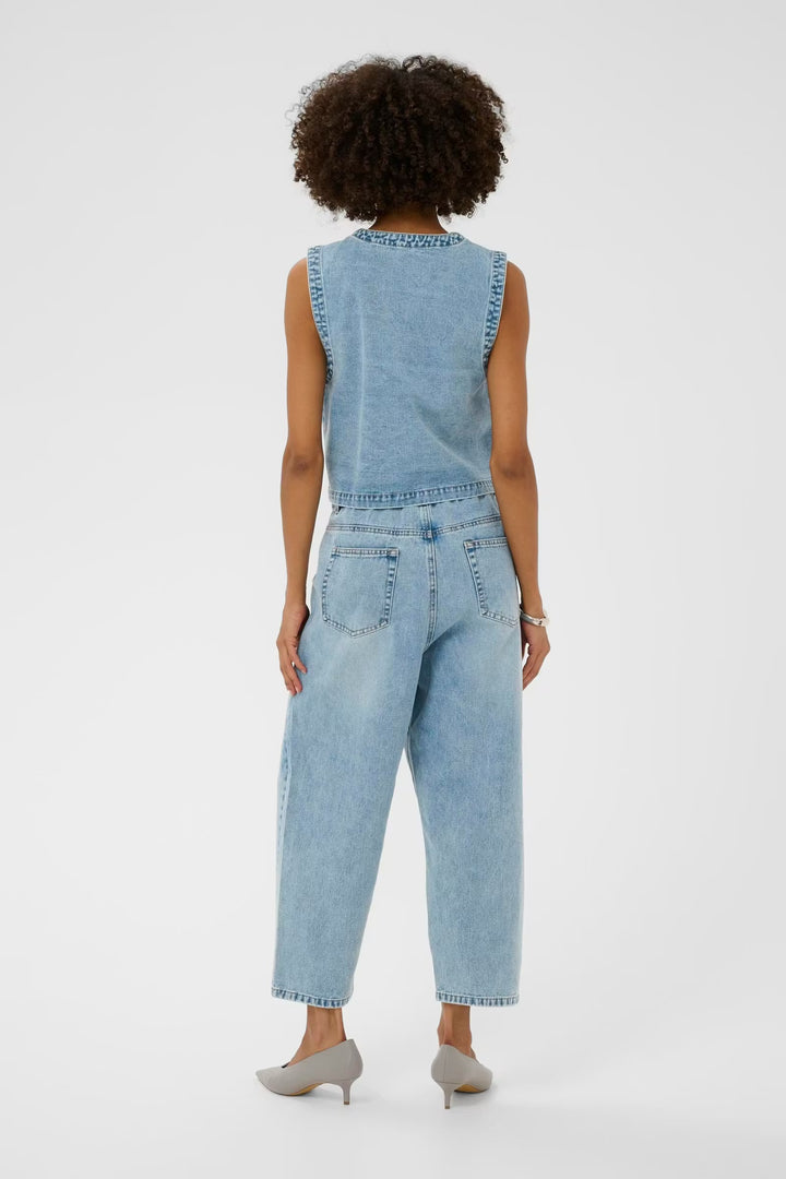 Culture Embroidery Waistcoat In Light Wash