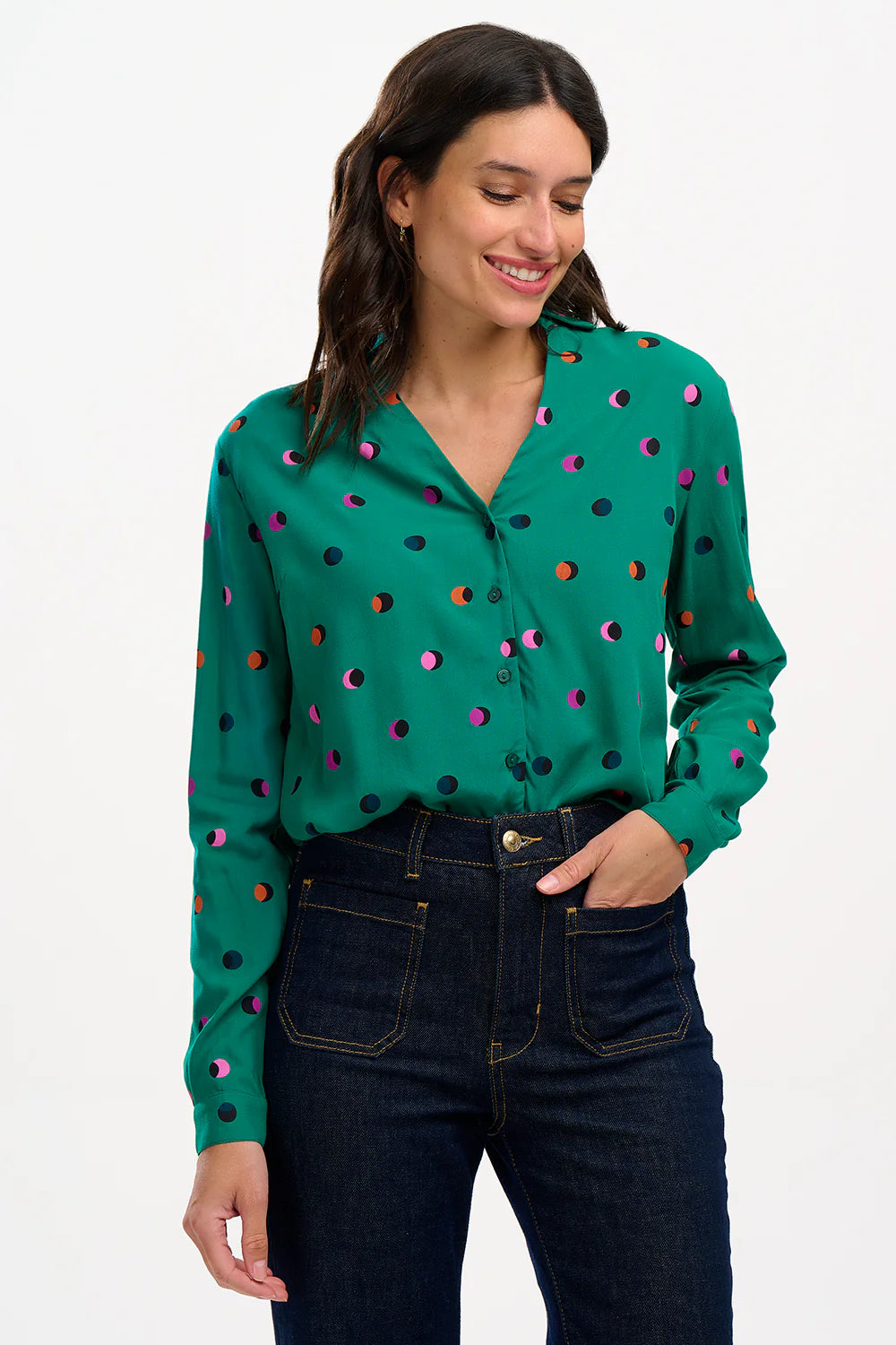 Sugarhill Brighton Bretta Polka Shirt In Green Multi