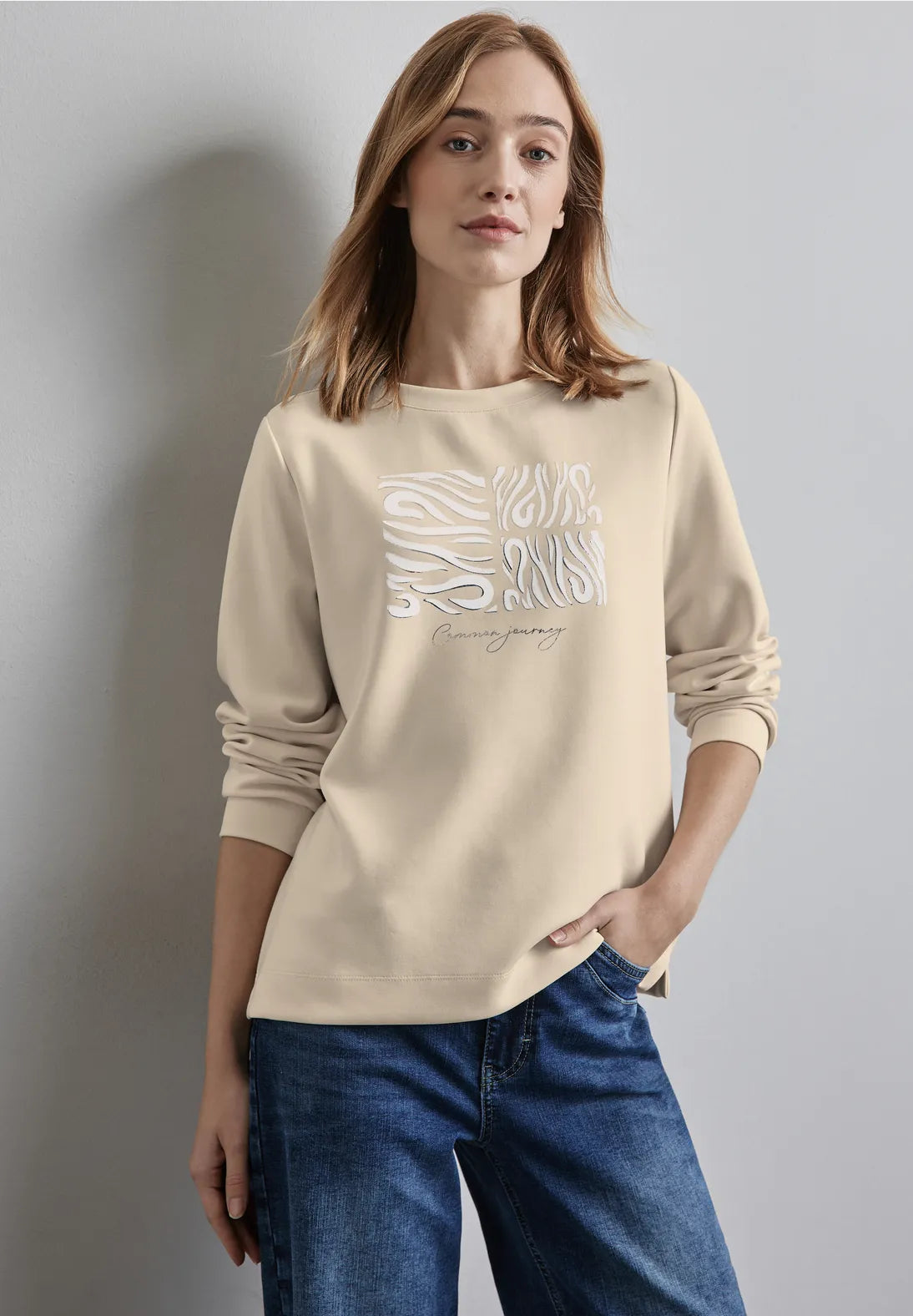 Street One Partprint Sweatshirt In Lucid White