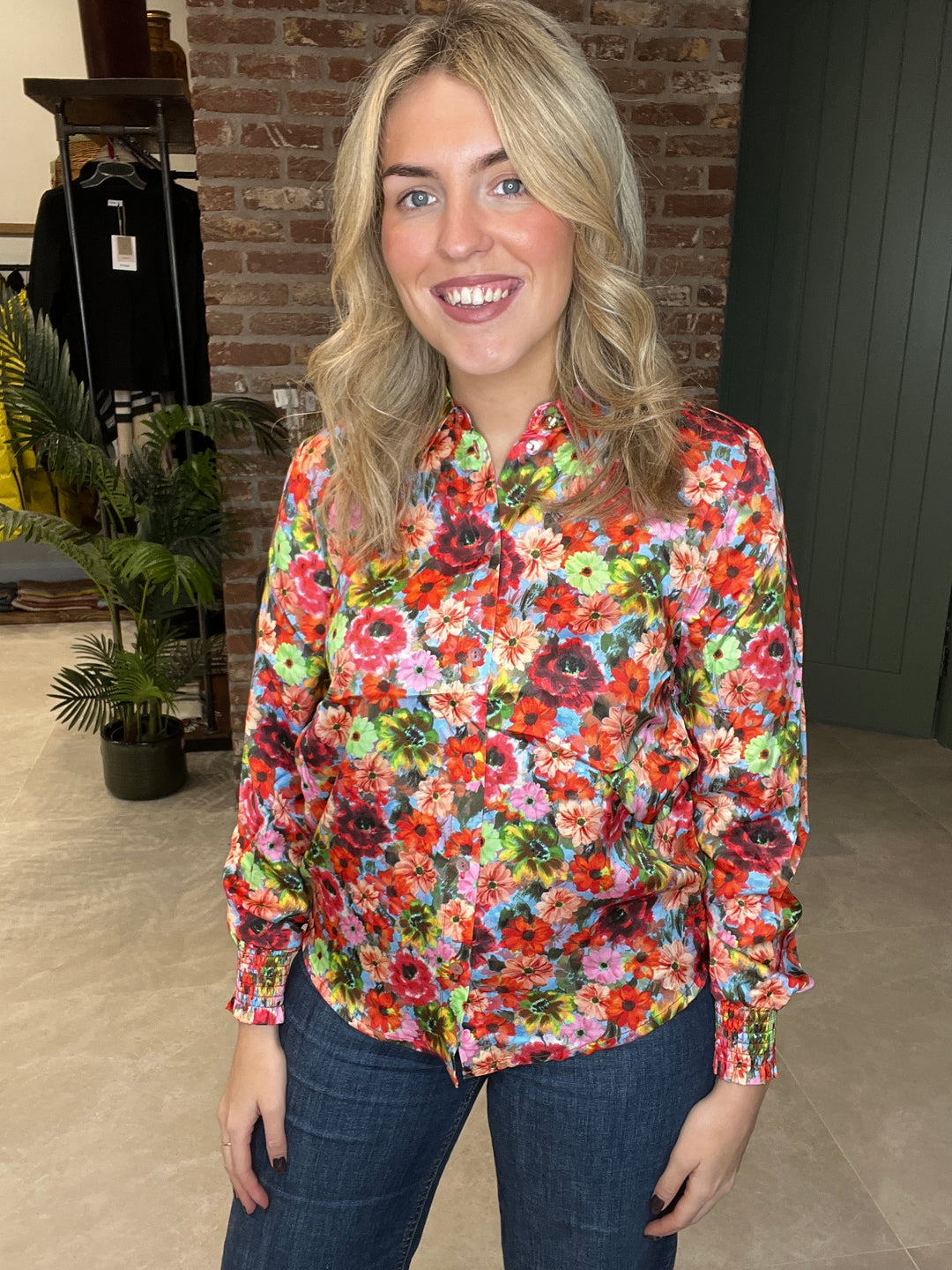 Nümph Numista Floral Shirt In Fiery Red