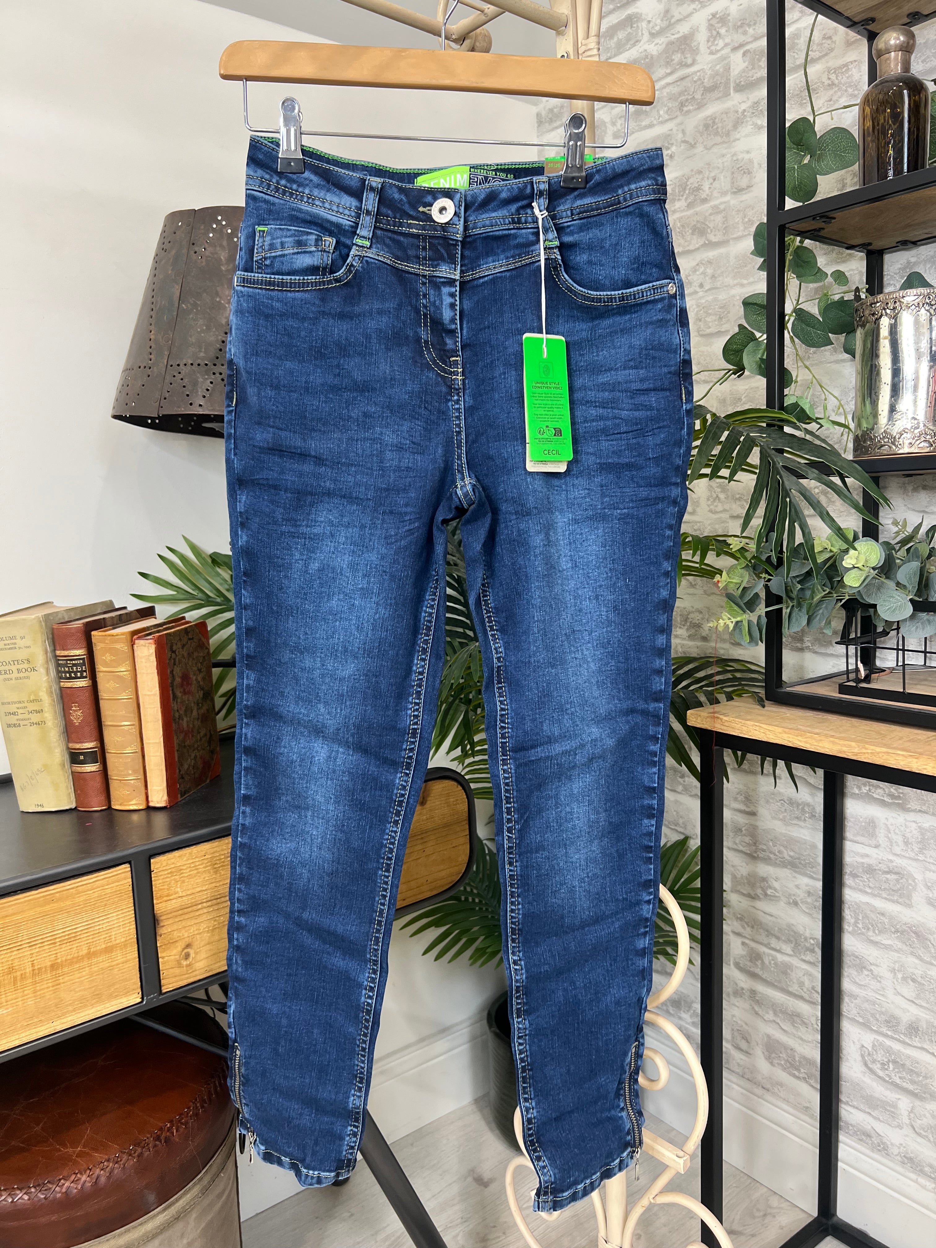 Cecil Vicky Zip Jeans In Mid Blue Wash