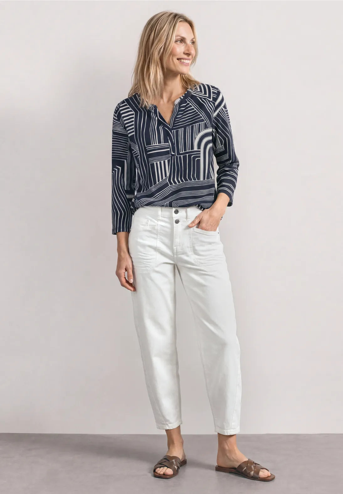 Street One printed jersey top in darkest blue