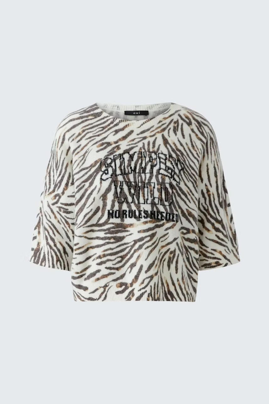 Zebra patterned pullover in white,brown & black