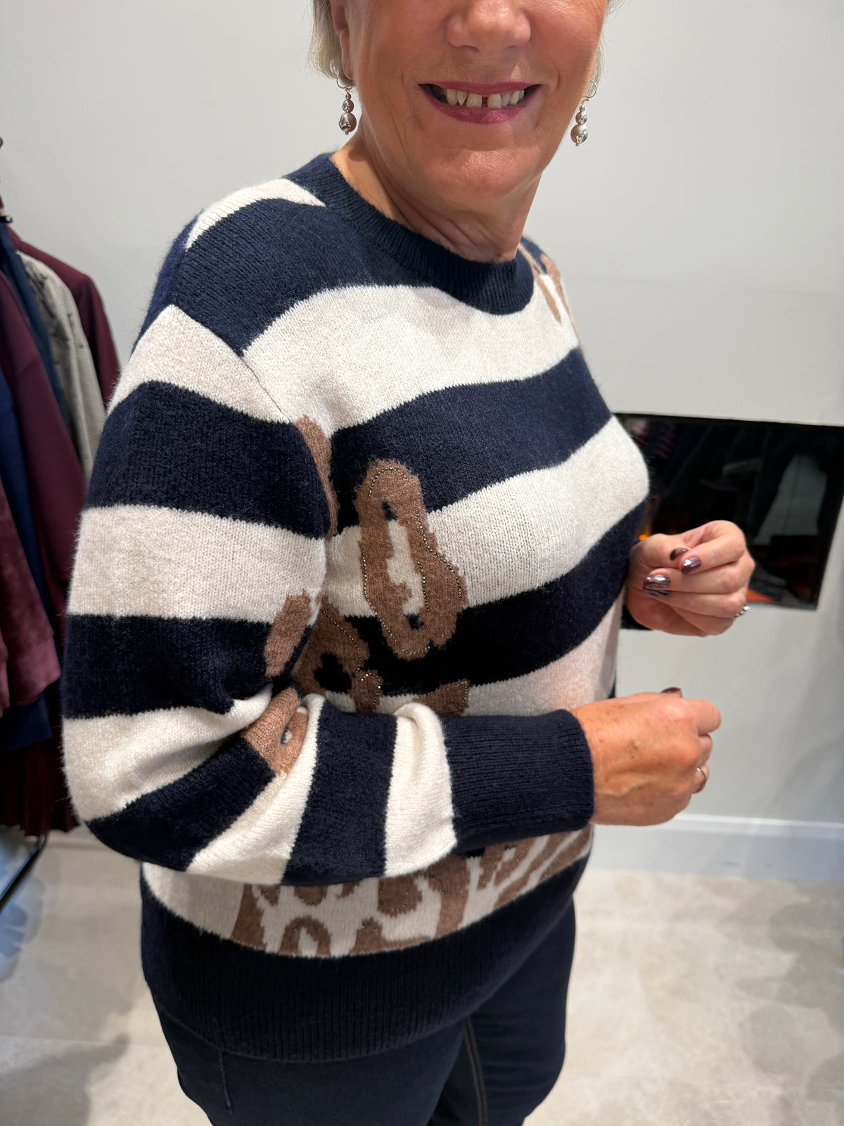 Striped patterned jumper in dark blue