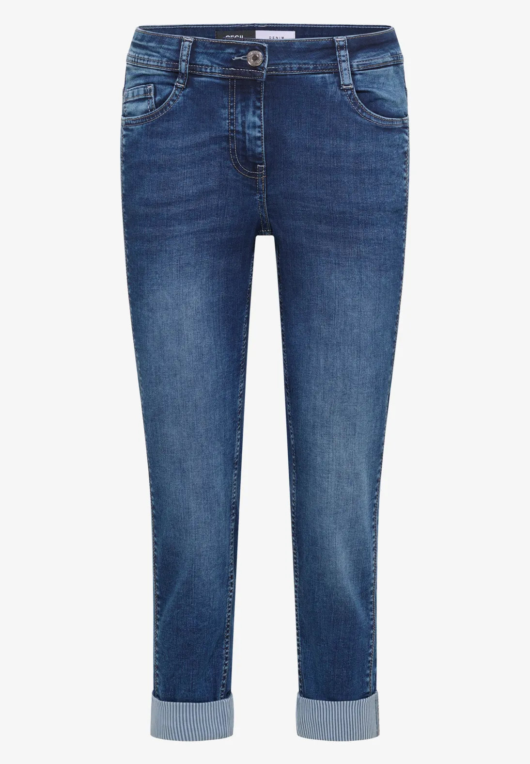 Cecil Scarlett Denim jeans In Mid Blue Wash Shirt