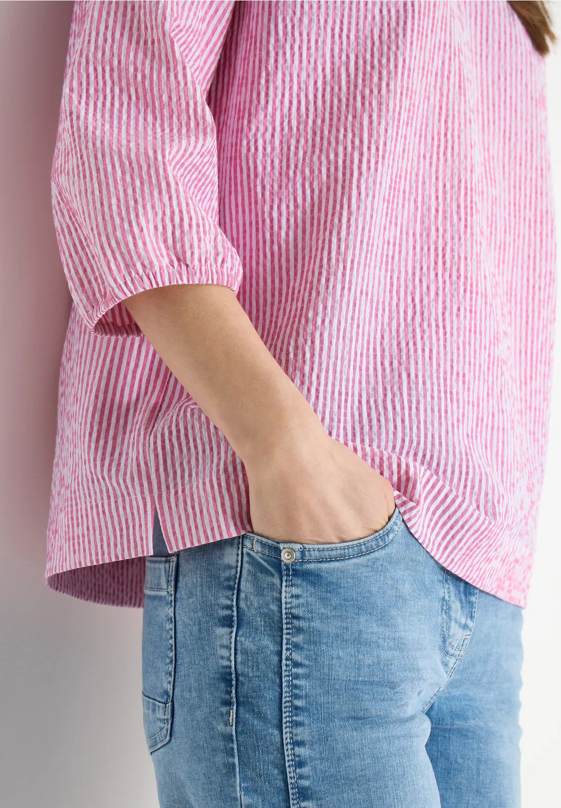 Cecil seersucker Striped Blouse In beetroot pink
