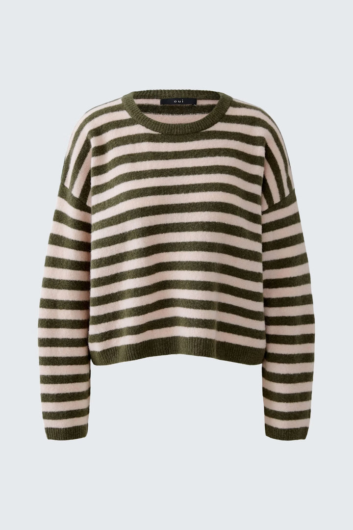 Oui Striped Pullover In Khaki Rose