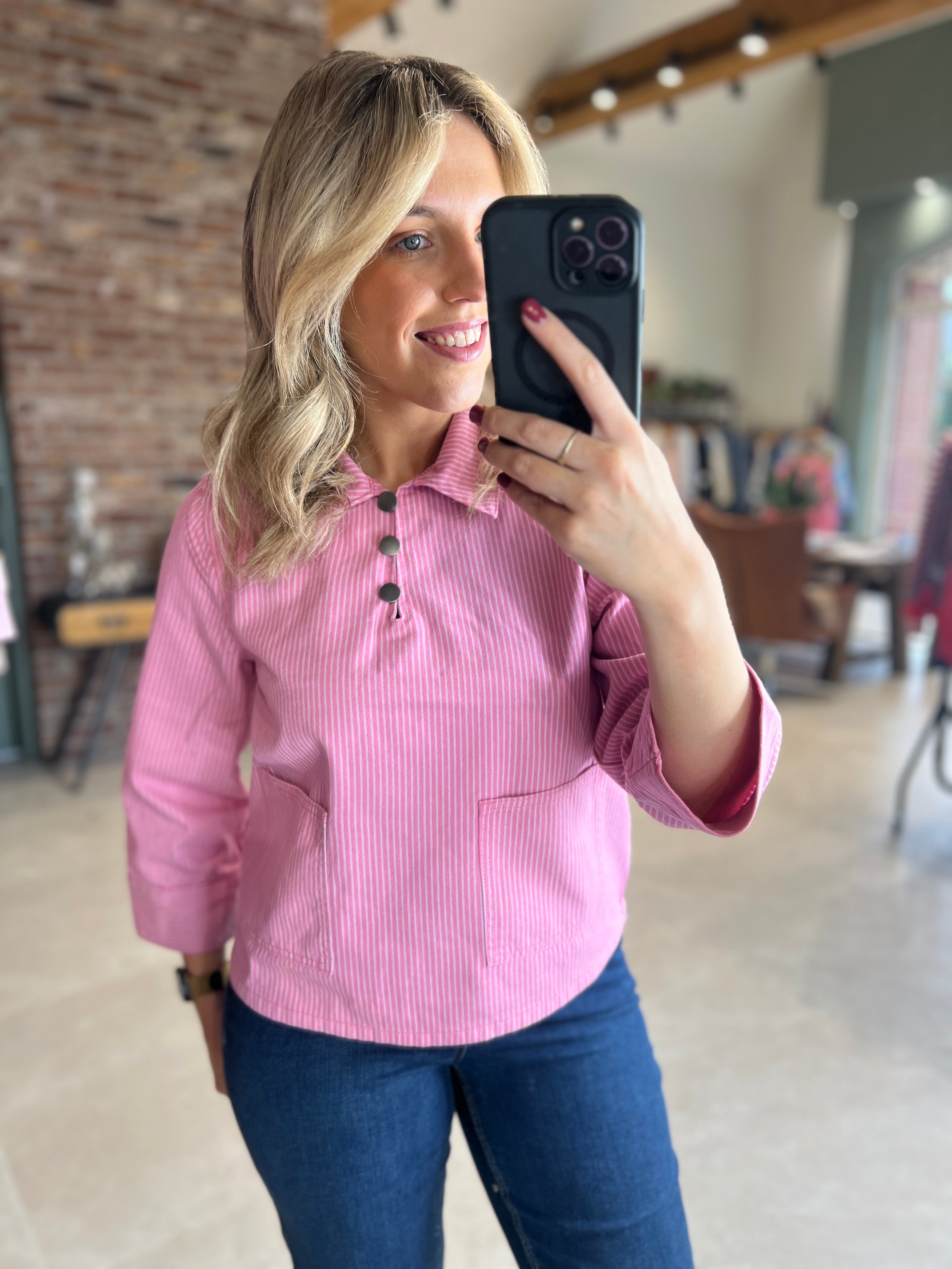 Culture Striped Denim Shirt In Pink & White
