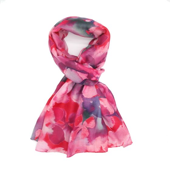 Amelia Watercolour Floral Shapes Scarf In Red