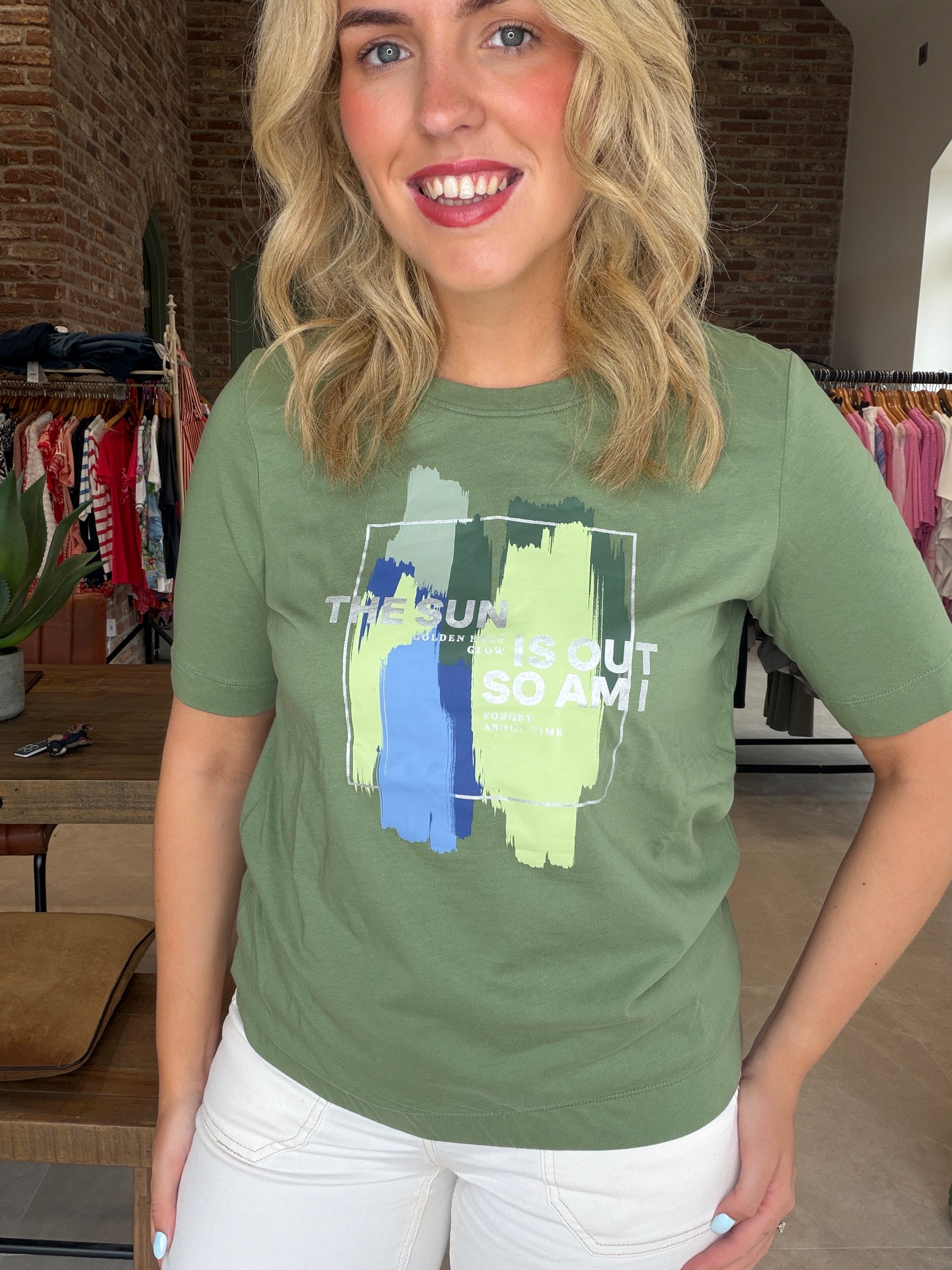 Cecil Multicoloured T-shirt In Deep Matcha Green