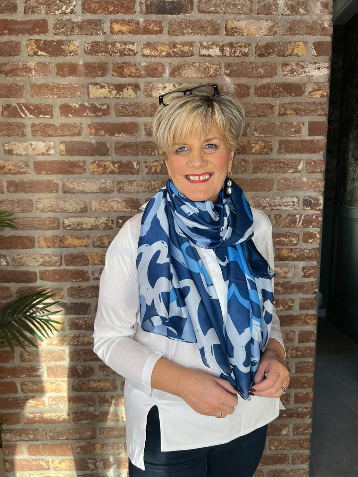 Pipa Heart Silk Scarf In Blue Multi