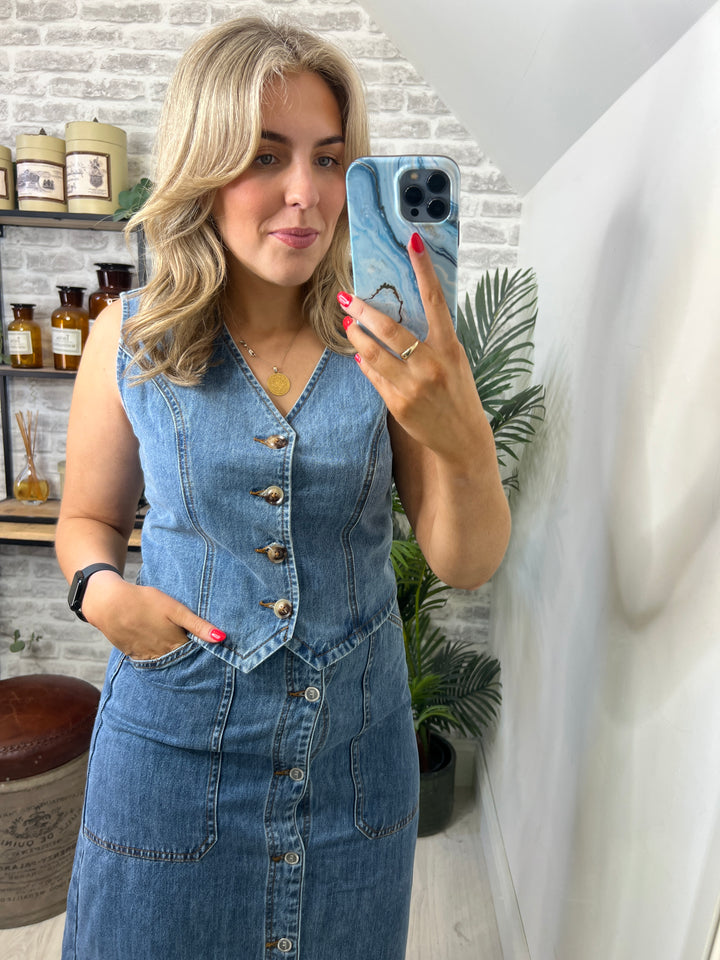 FRNCH Catty Blue Jean Skirt