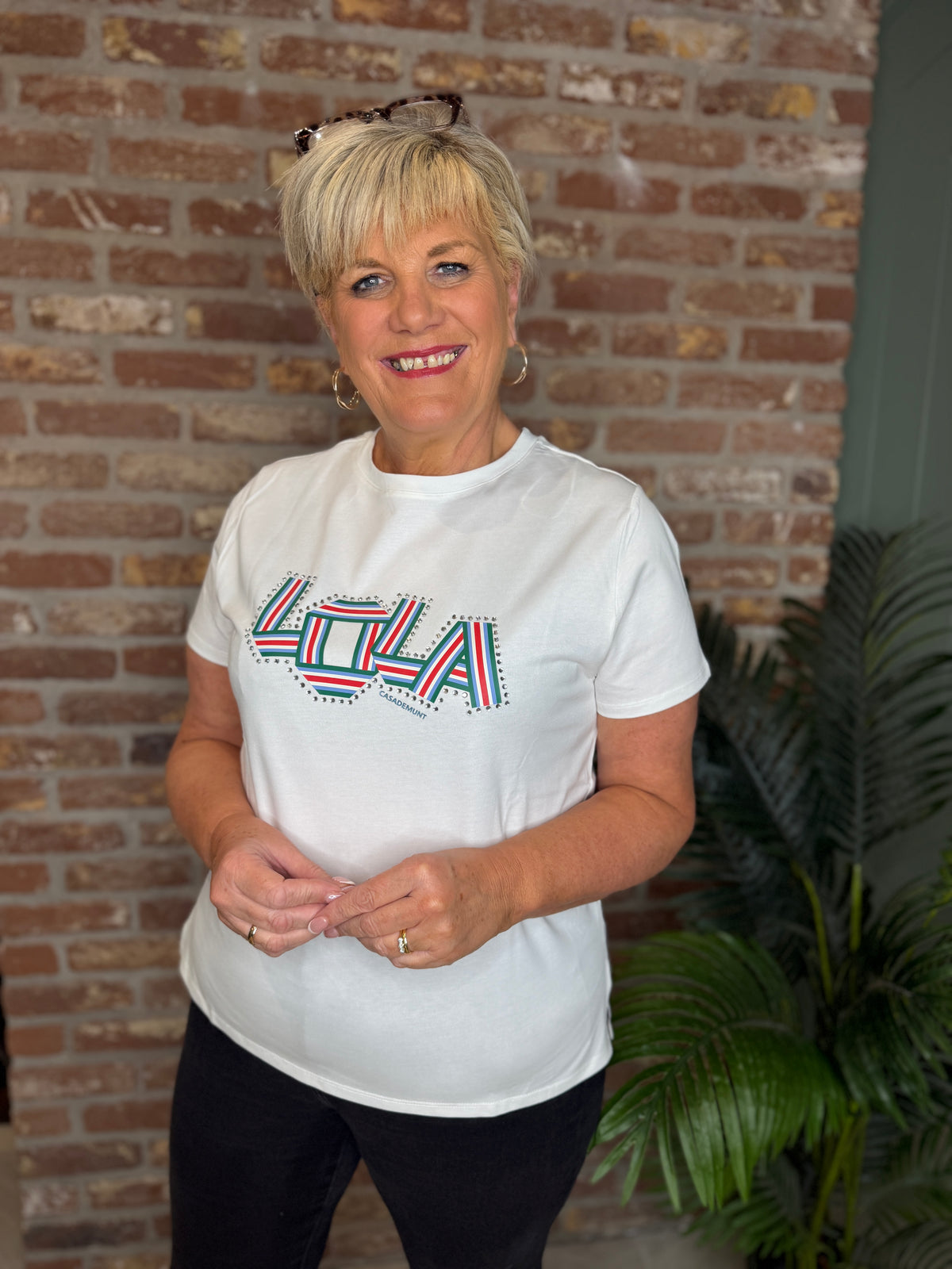 T-shirt with crystal fabric bands in white
