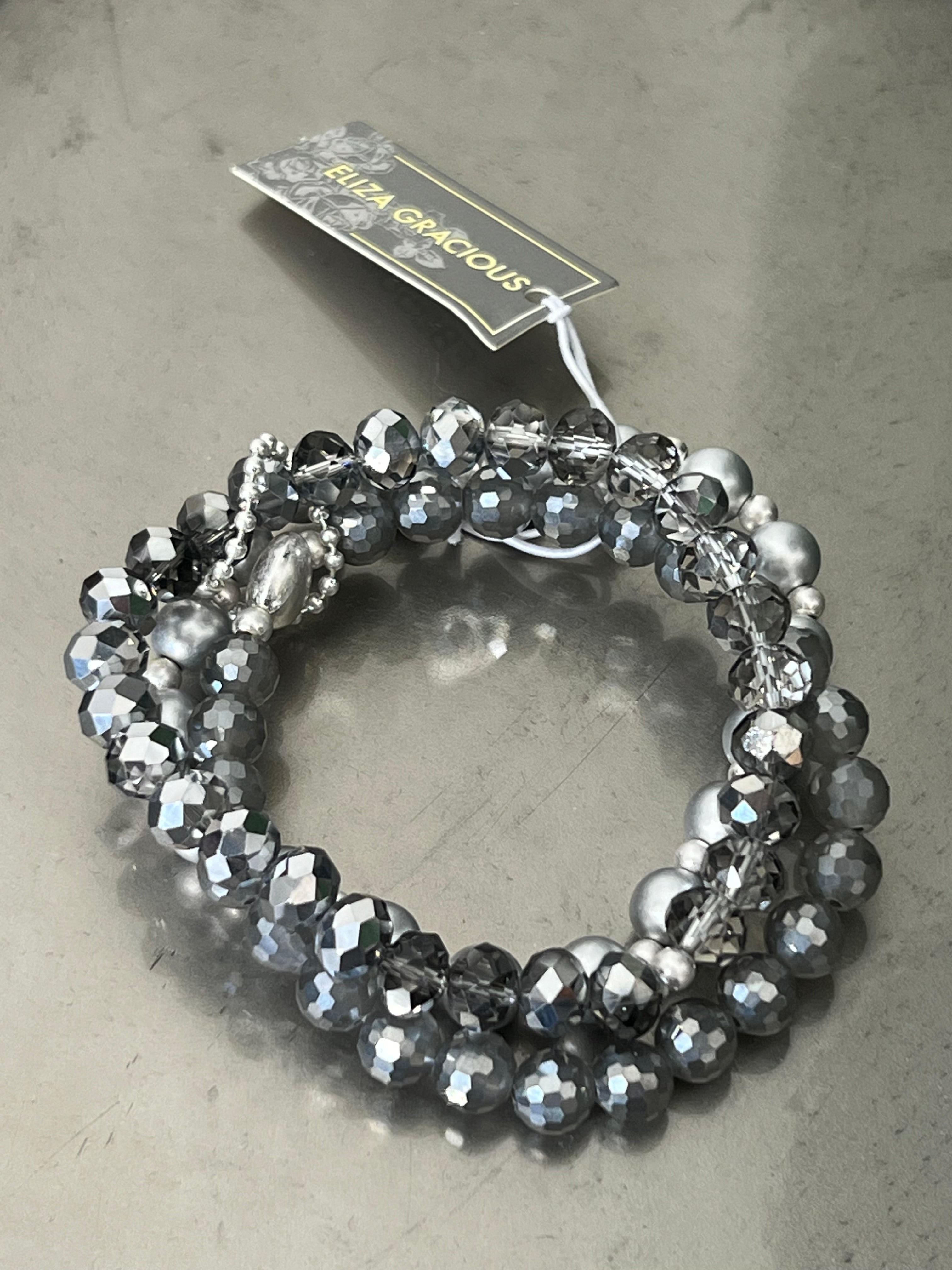 Eliza Gracious 3 strand Beaded Bracelet In Grey