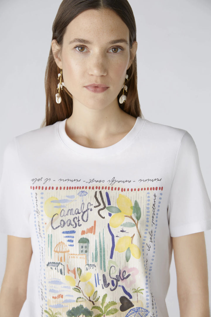 Oui Patterned T-shirt In Optic White Multi