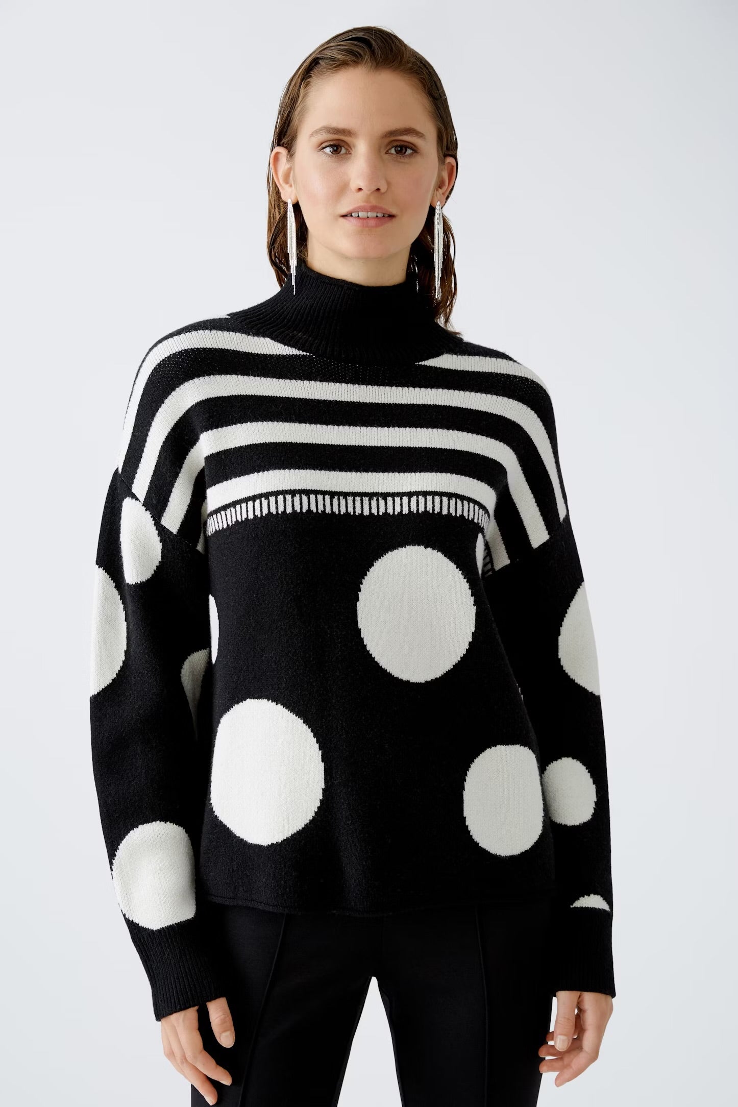 Oui Polka Dot Pullover In Black & off white