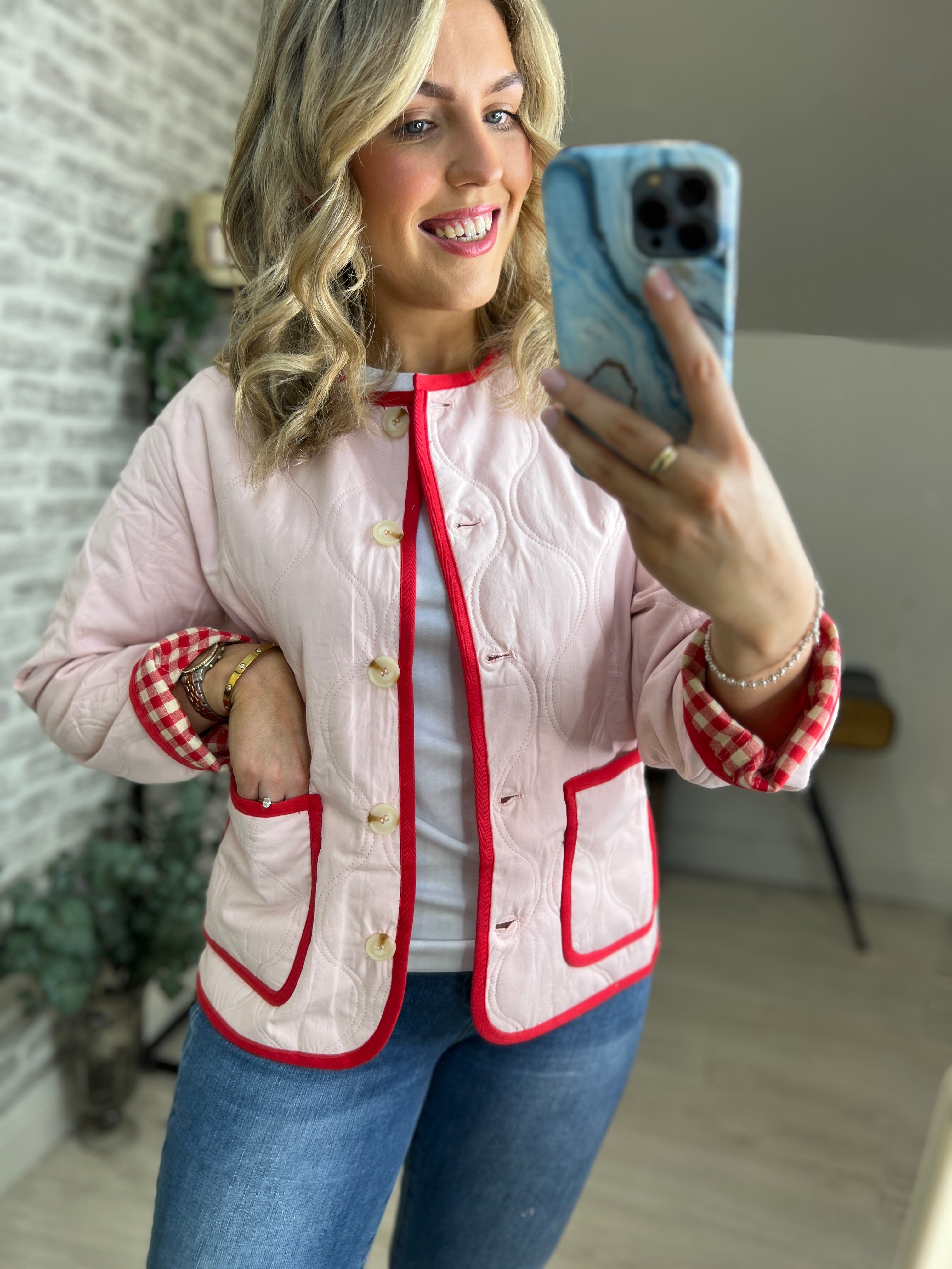 FRNCH Quilted Reversible Jacket In Pink Multi