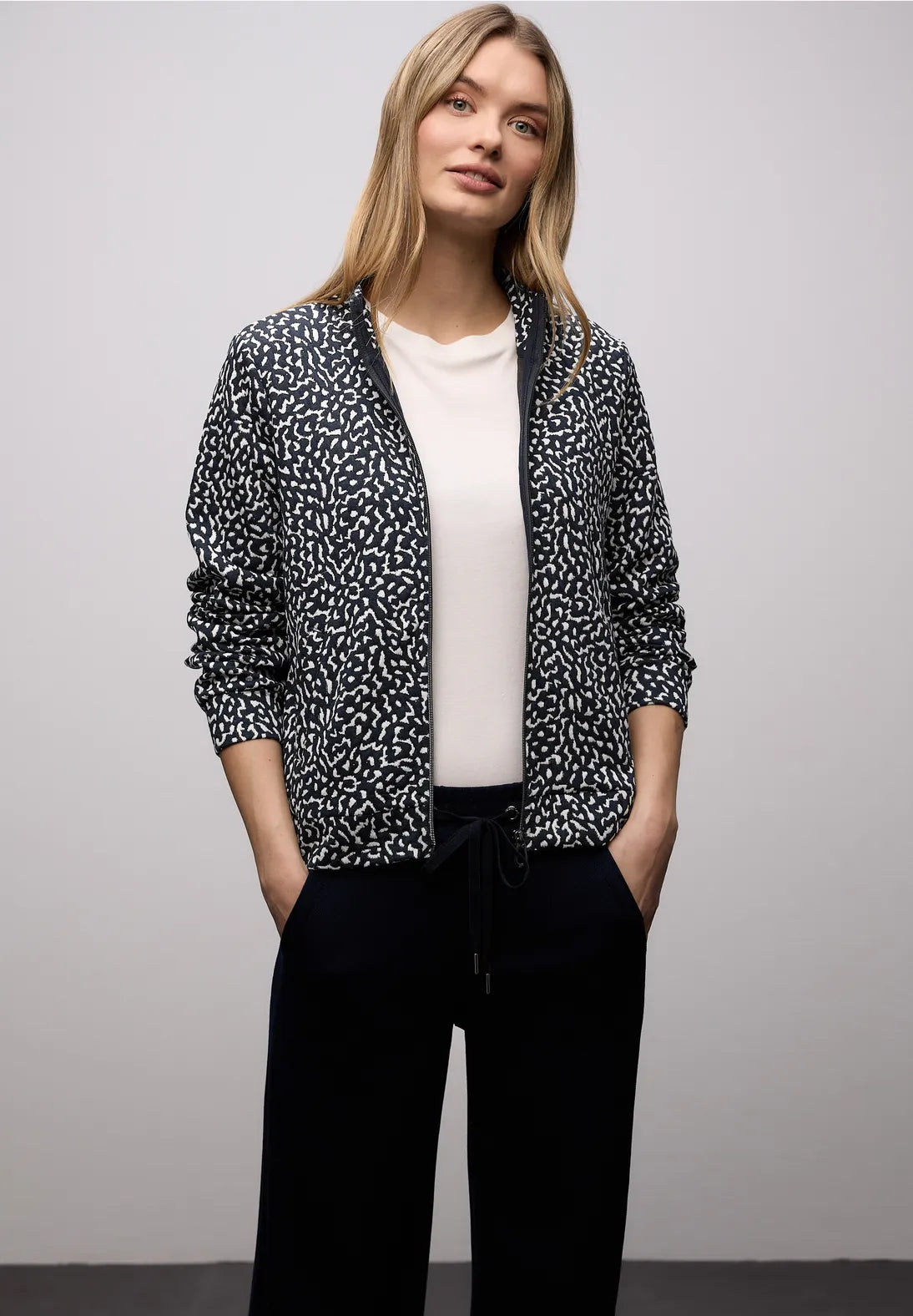 Street One Patterned Jacket In Shadowed Navy