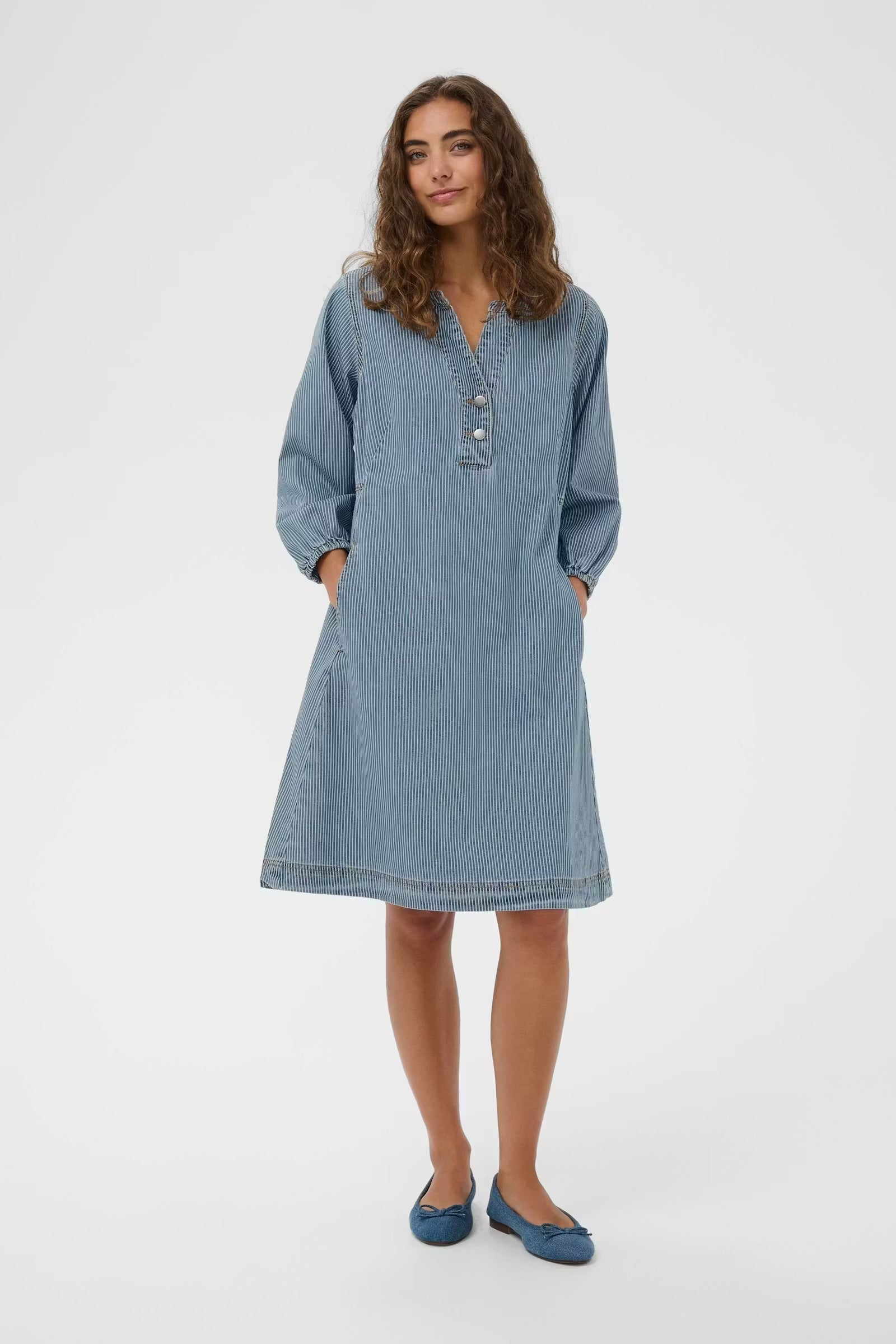 Culture Striped Denim Dress In Blue & White