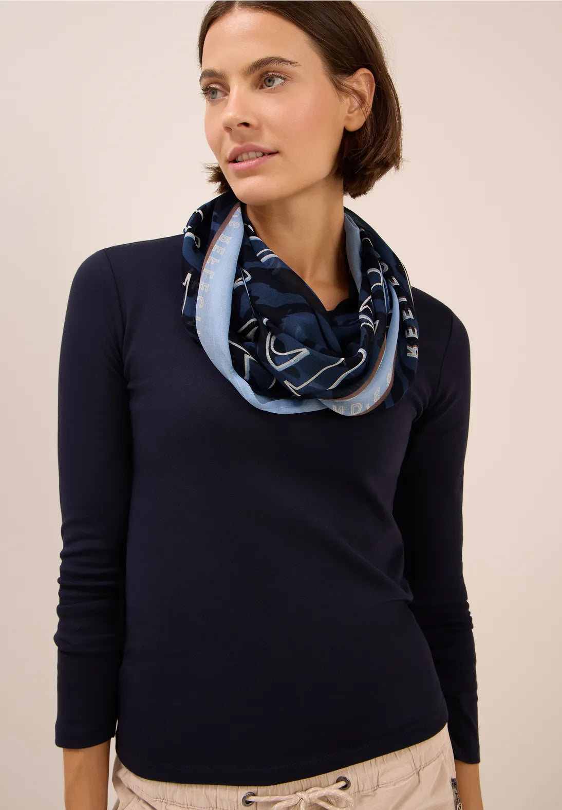Cecil Print Loop Snood In Urban Dark Blue