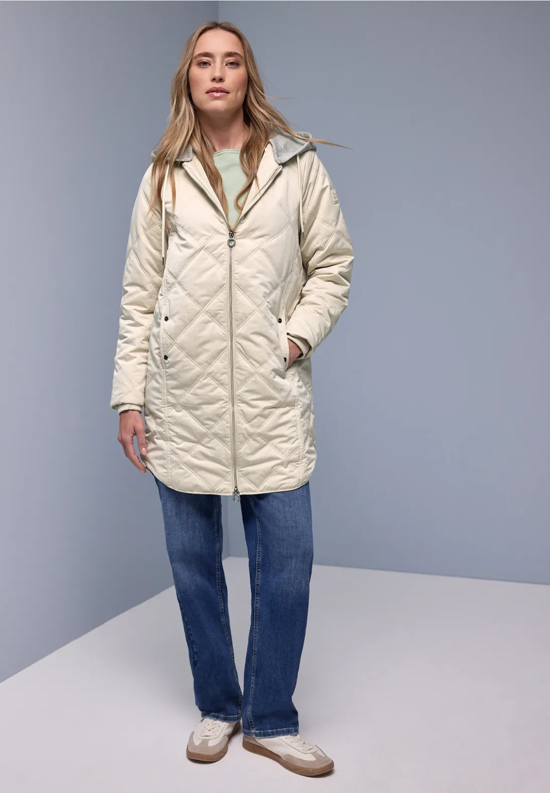 Street One Diamond Quilt Coat In Powder Beige