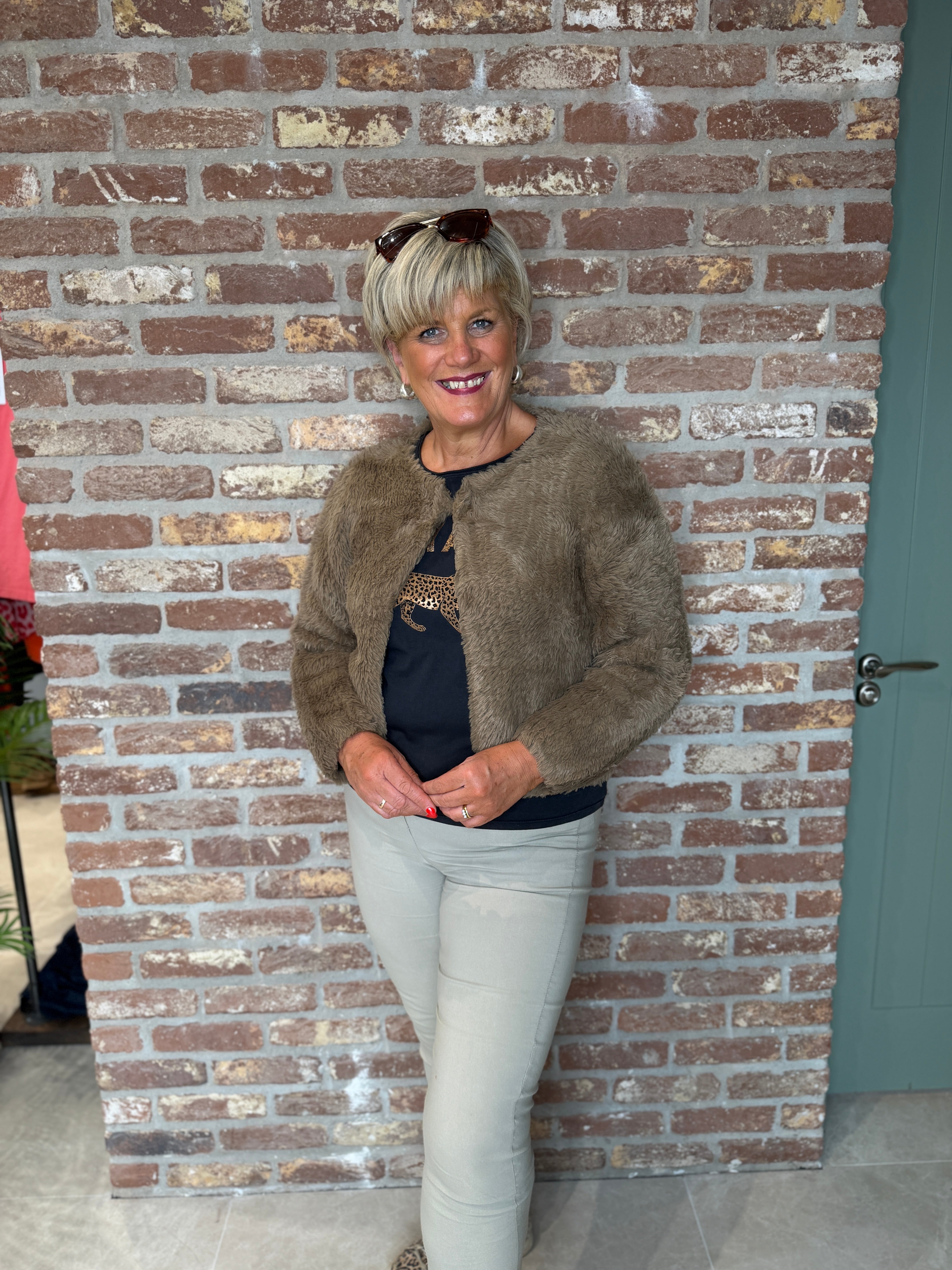 Oui Faux Fur Cardigan In Brown