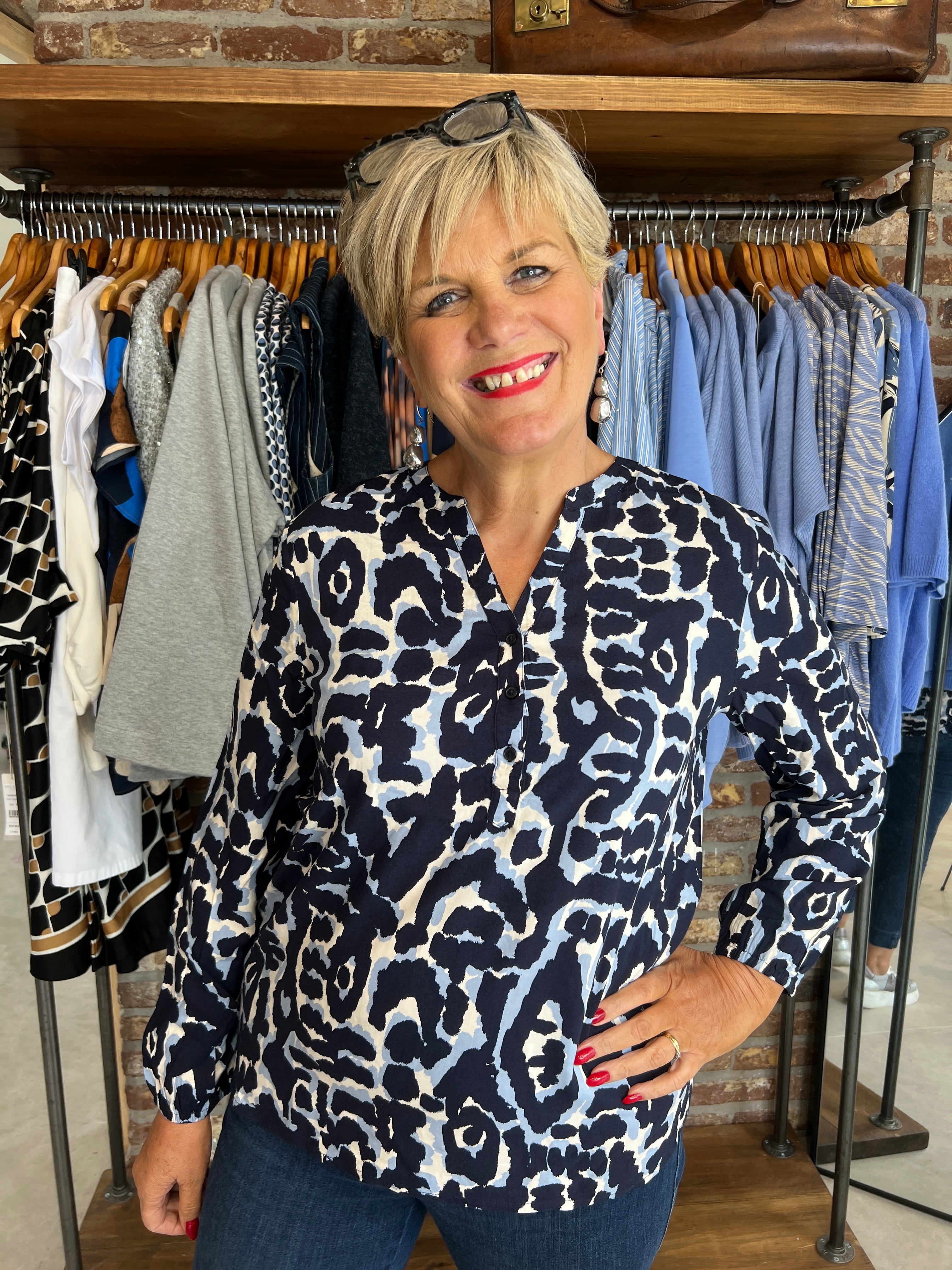Cecil Patterned Blouse In Urban Dark Blue