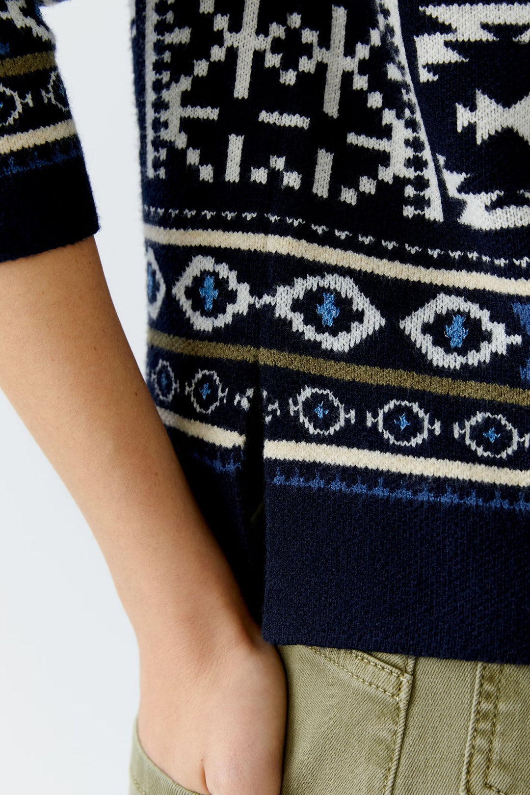 Oui Norwegian Pattern Pullover In Dark blue & white