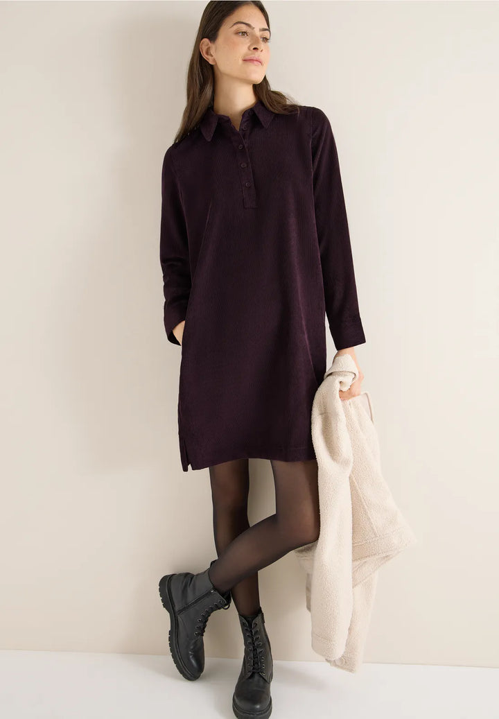 Cecil Cord Dress In Eggplant Red
