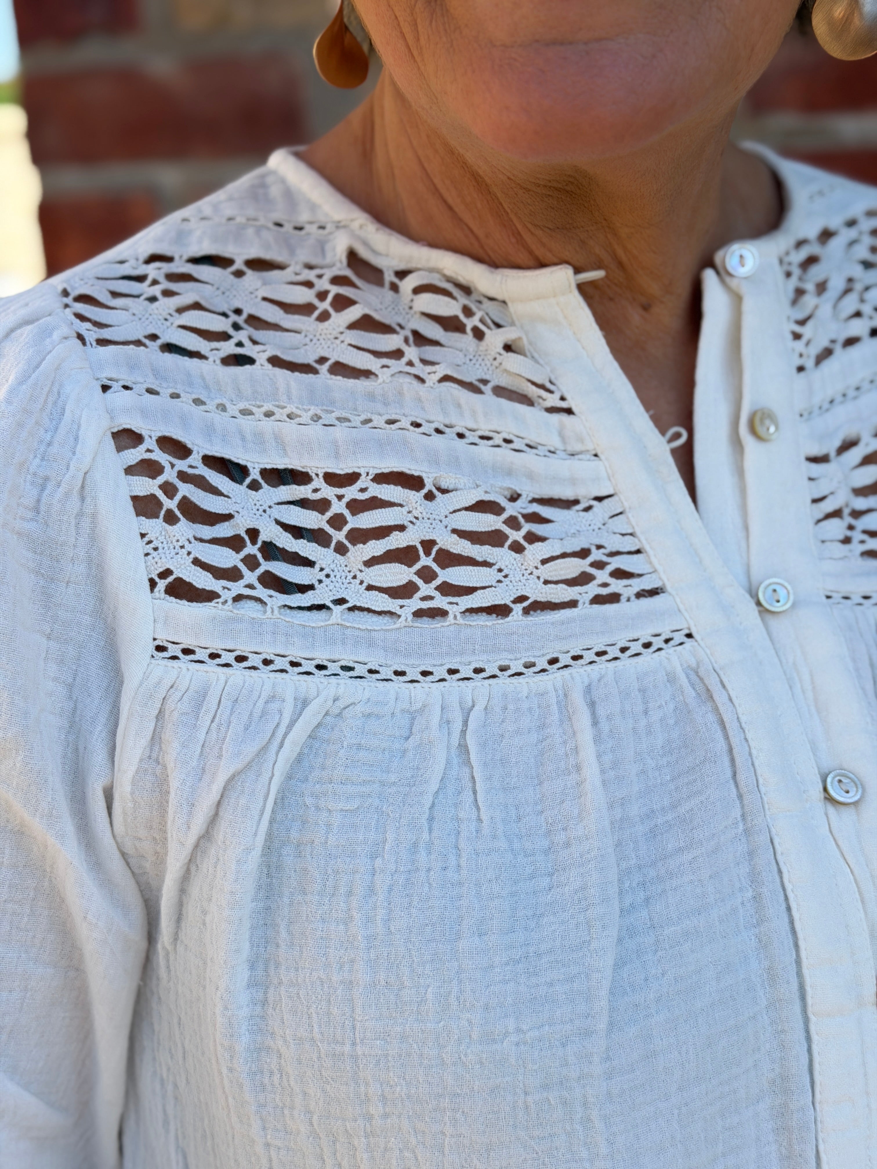 Saint Tropez open work blouse in Ice White